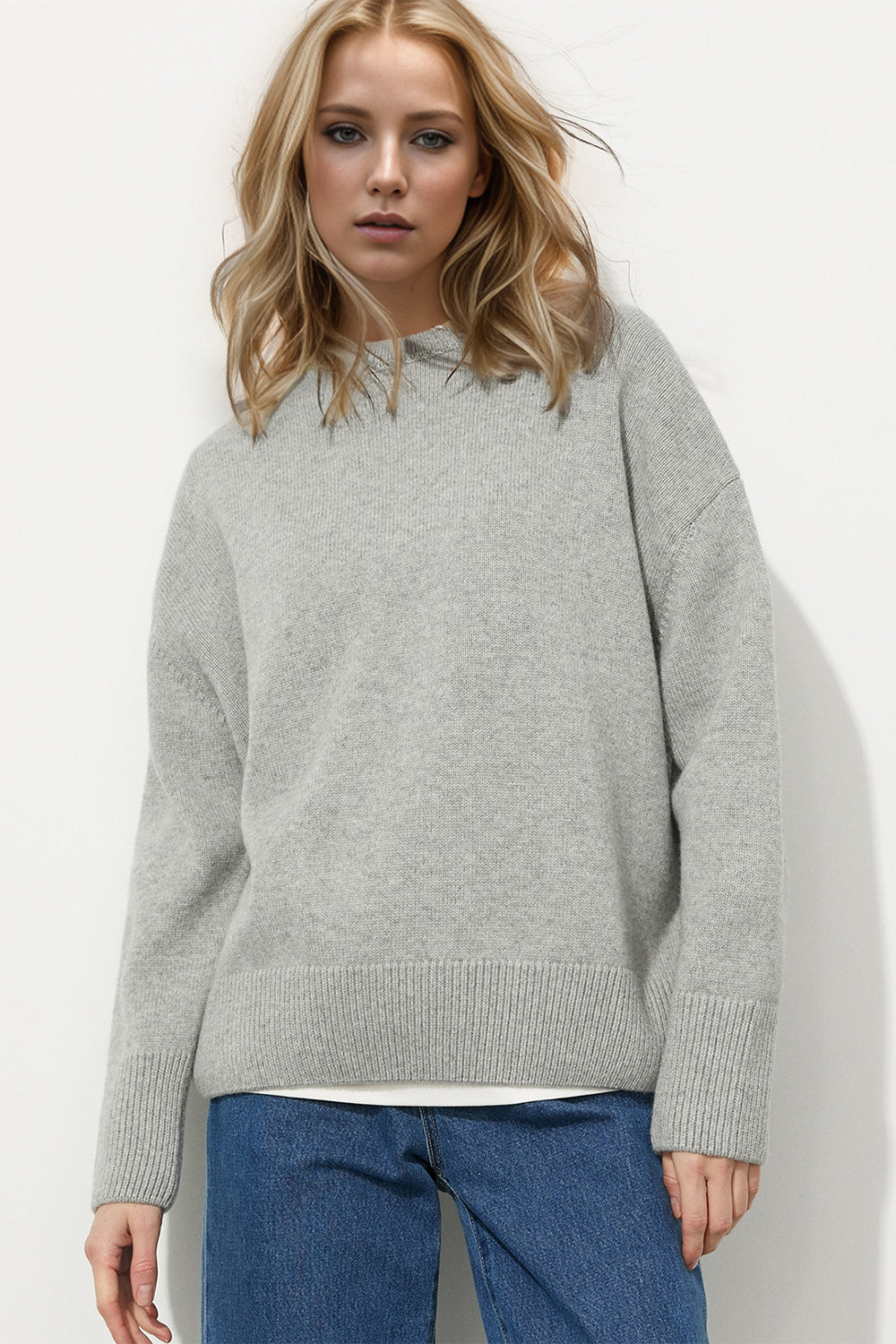 Dropped Shoulder Long Sleeve Sweater- 6 Colors (Lavender, Burgundy, Dust Storm, Light Grey, Green, Camel)