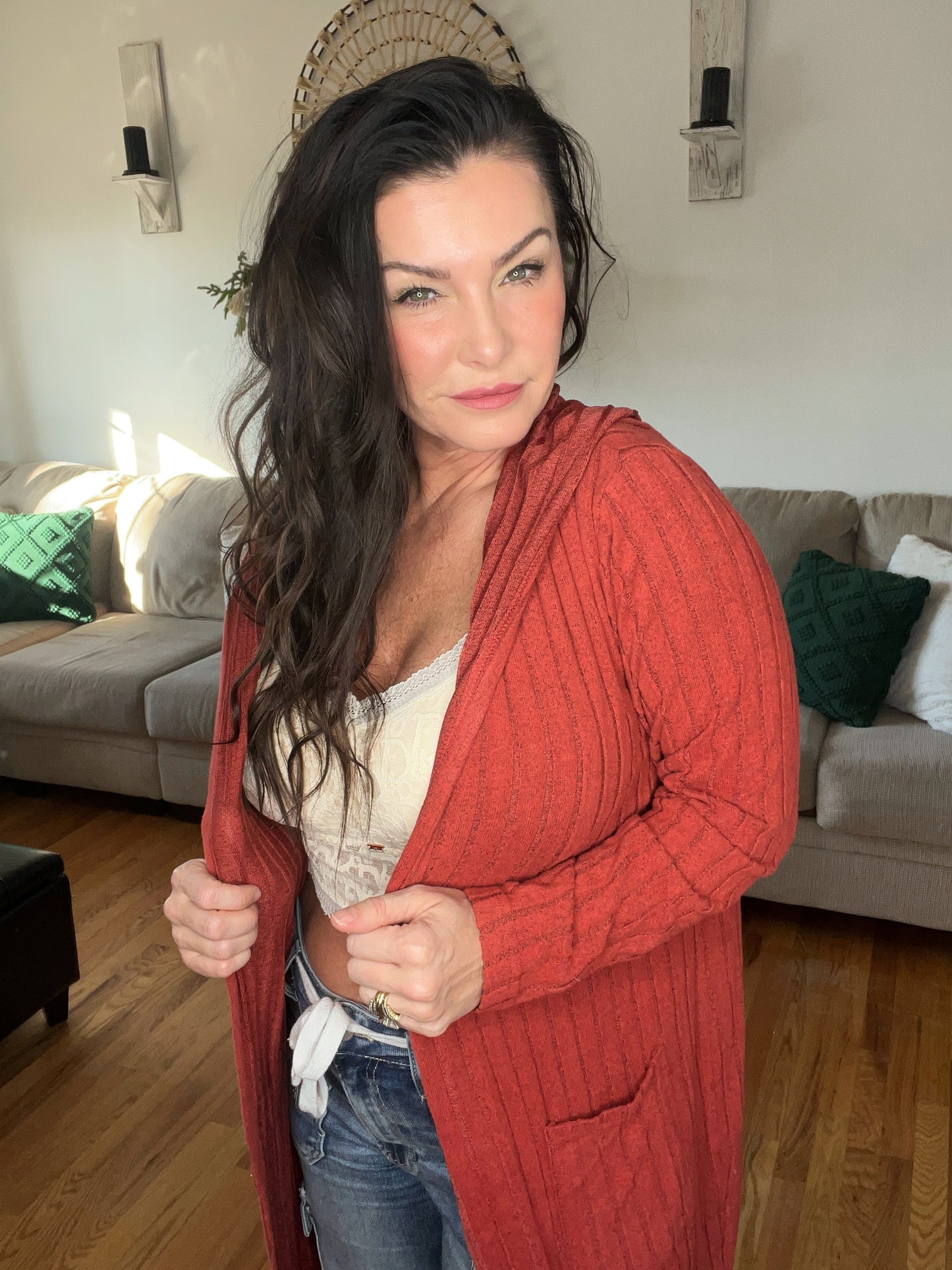 Hooded Cardigan- 5 Colors (Black, Brick, Blue, Green, Pink)