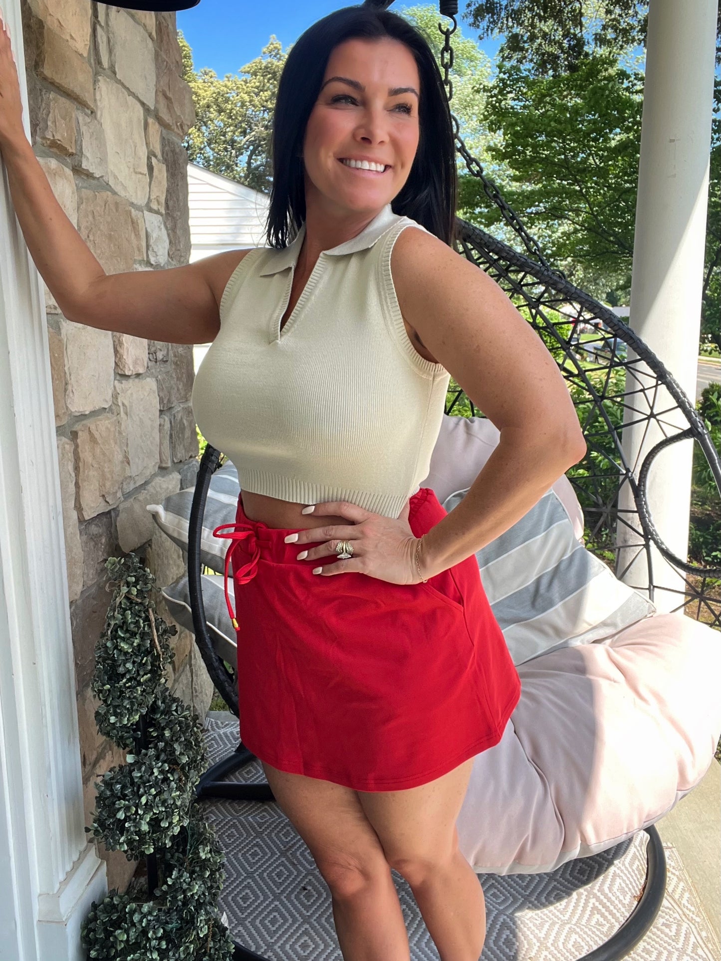Red Summer Skirt w/ Built in Shorts & Pockets
