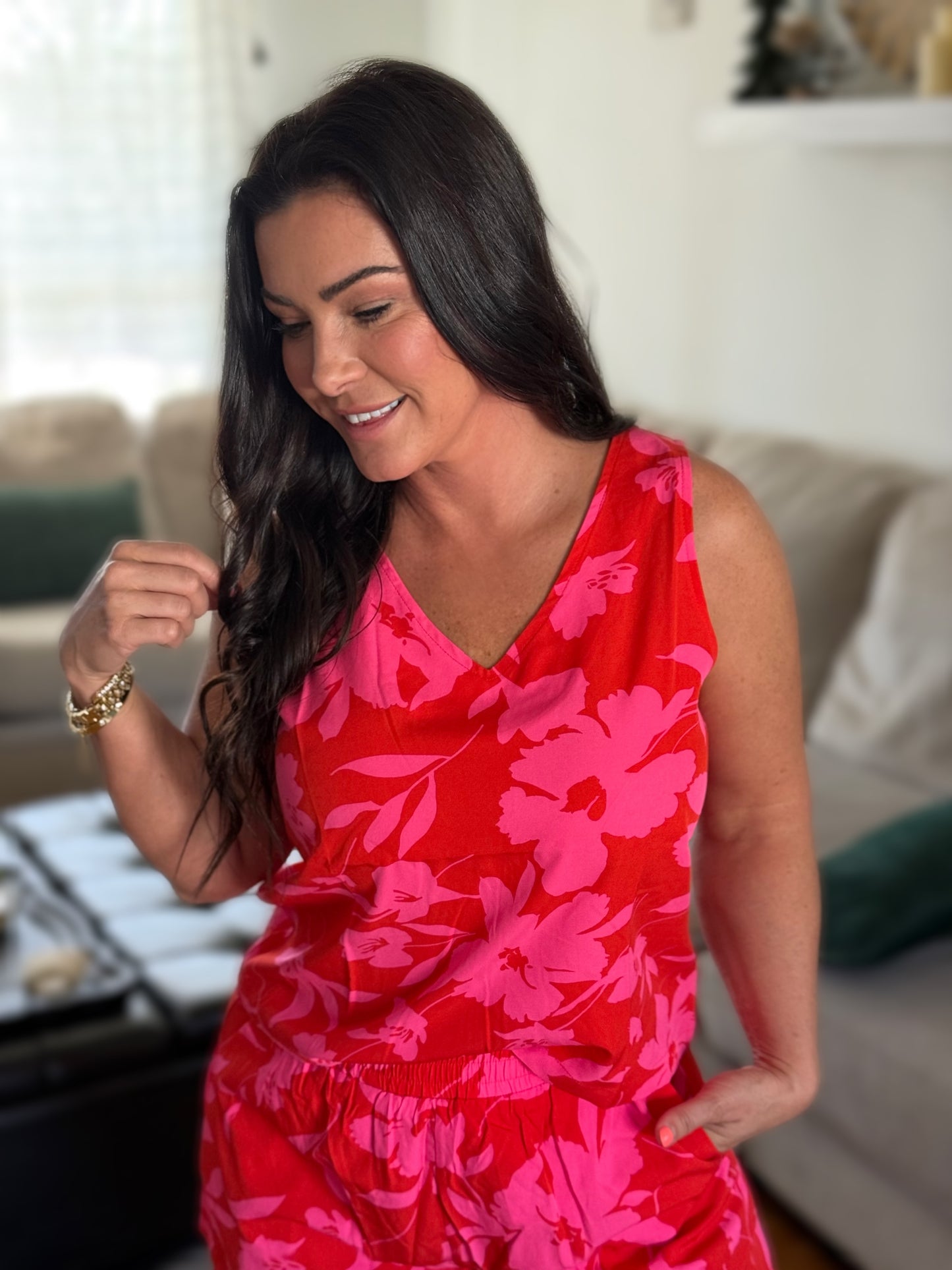 Tropical Days Tank- Pink / Red JL187