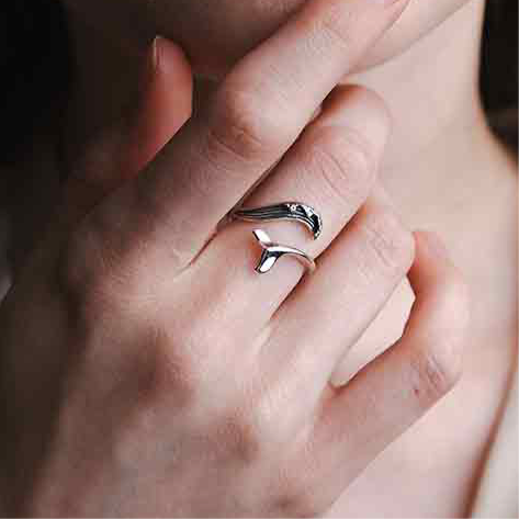 Sterling Silver Adjustable Wave and Whale Tail Ring