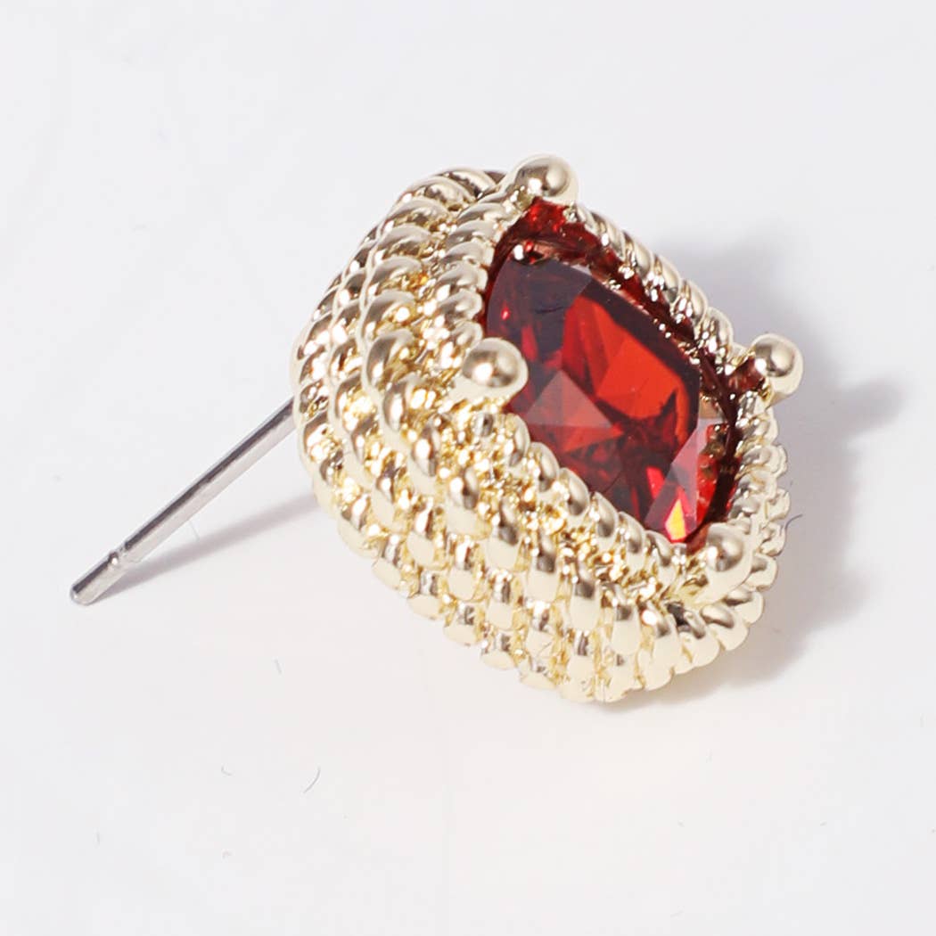 Basic B Stud Earrings- Ruby Red
