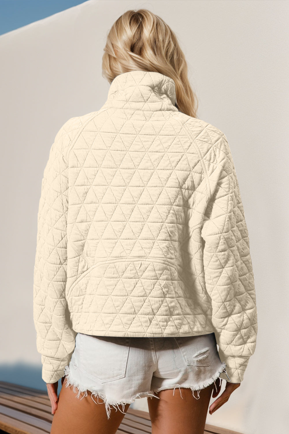 Half Zip Quilted Sweatshirt- 5 Colors (Caramel, Gray, Light Blue, Black, Cream)