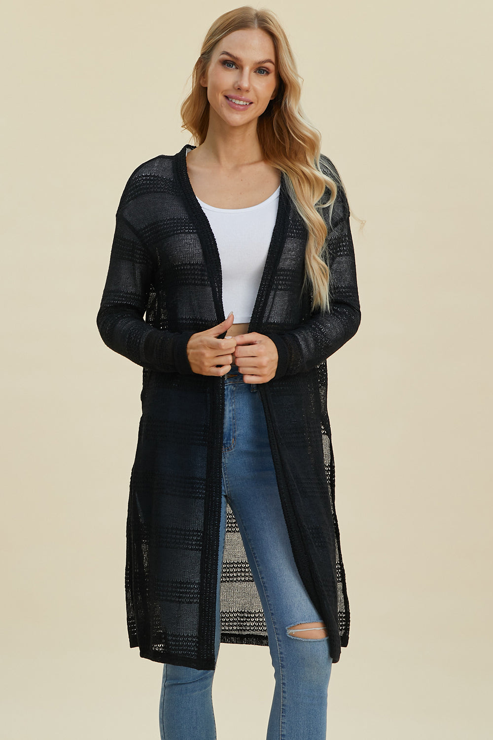 Open Front Longline Cardigan- 4 Colors (Multicolor, Blush, Black, White)