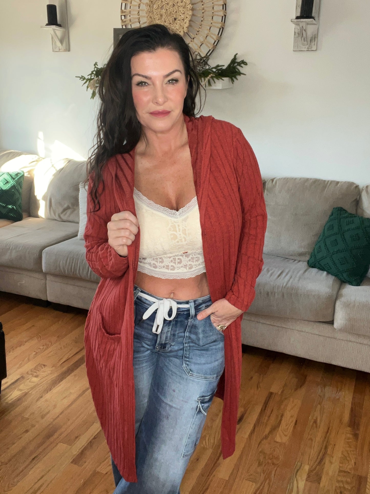 Hooded Cardigan- 5 Colors (Black, Brick, Blue, Green, Pink)