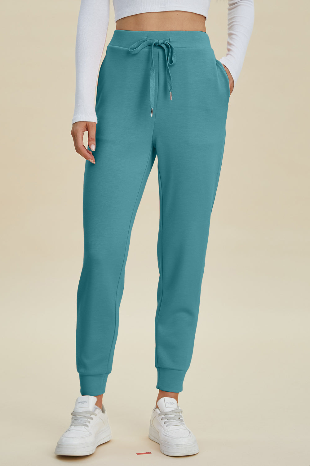 Air Scuba Drawstring High Waist Joggers- 4 Colors (Black, Caramel, Coral, Teal)