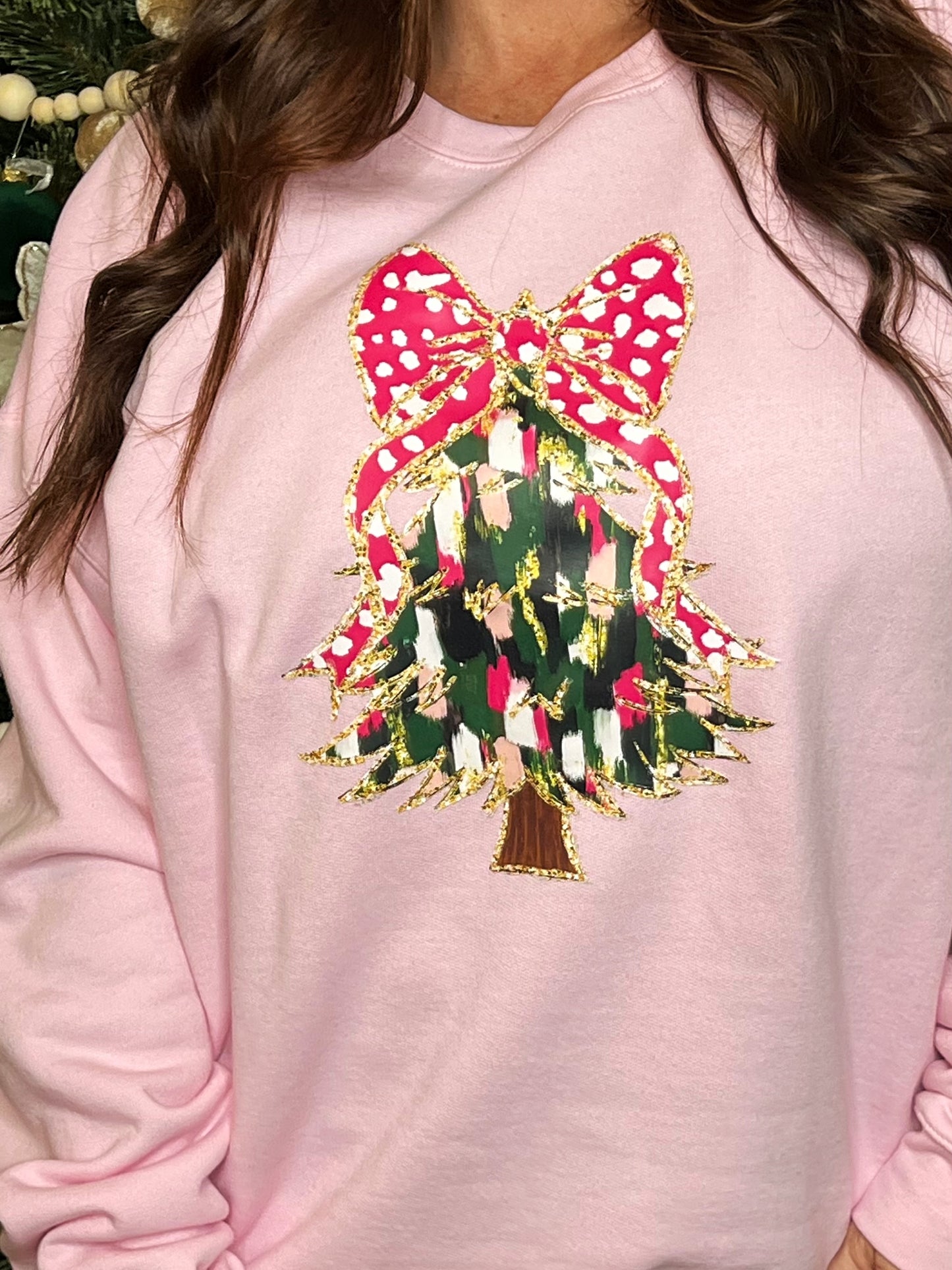 Pink Multicolor Tree w/Pink Bow on Light Pink - Tee, Long sleeve or Sweatshirt