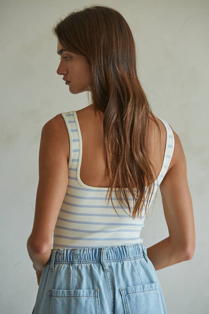 Modern Days Knit Seamless Ribbed Bodysuit- Cream Pale Blue S1243