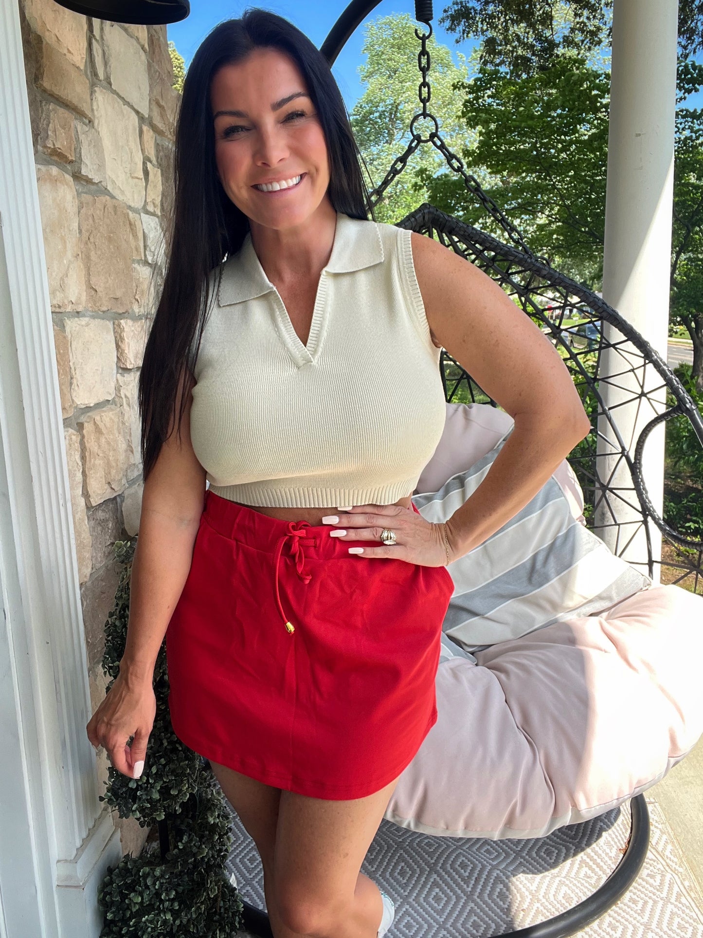 Red Summer Skirt w/ Built in Shorts & Pockets