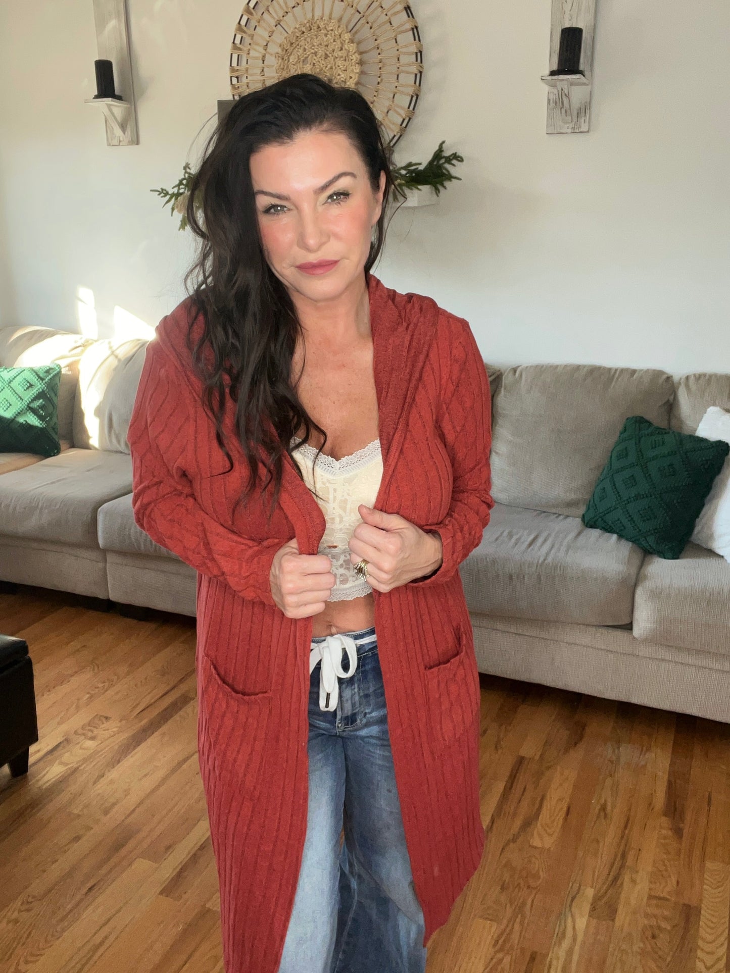 Hooded Cardigan- 5 Colors (Black, Brick, Blue, Green, Pink)