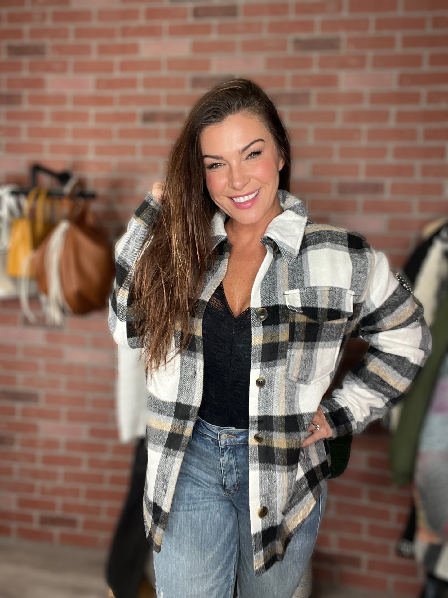 Love Tree Plaid Button Up Shacket