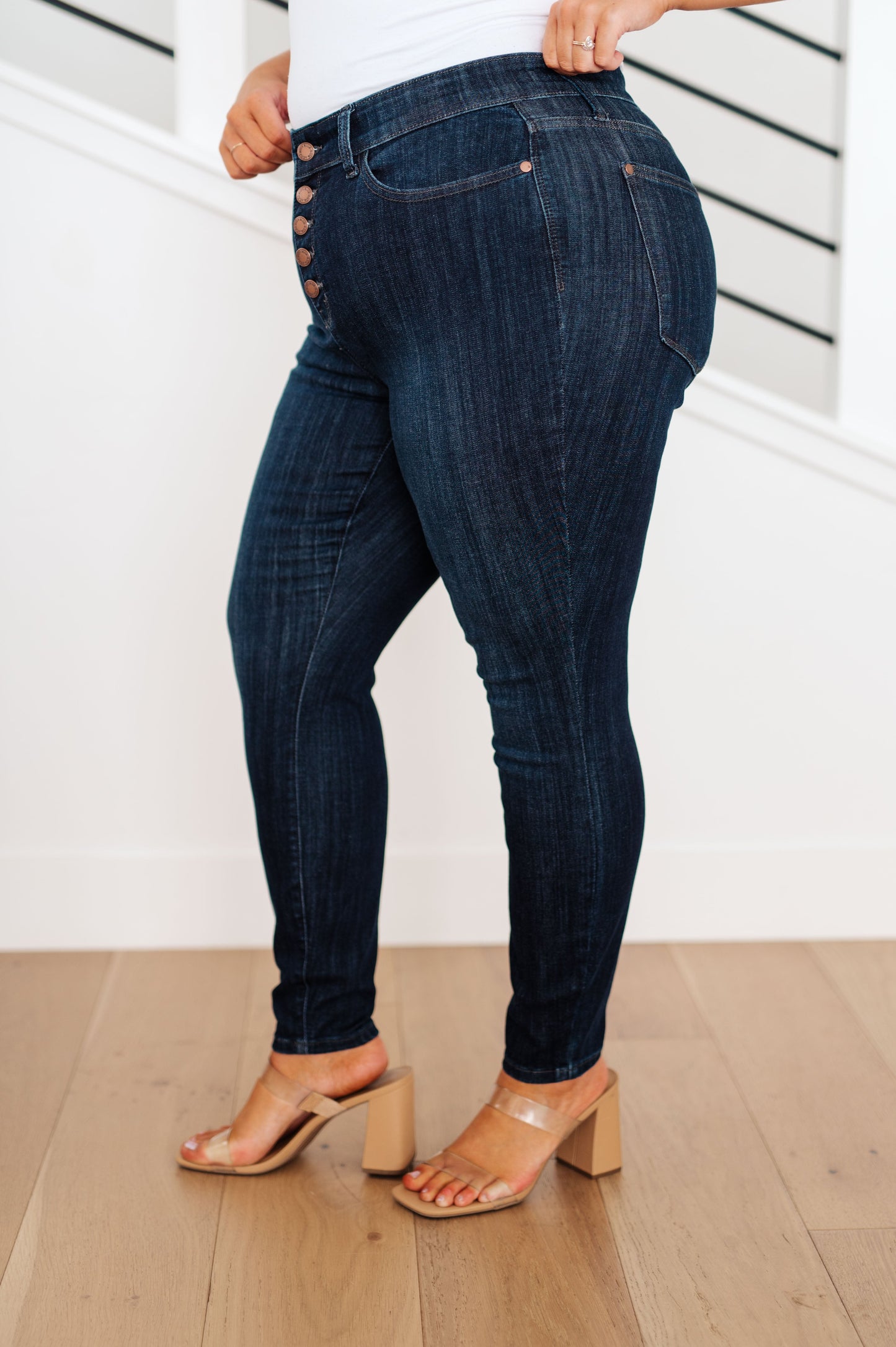 The Naomi- Judy Blue Dark Button Fly Skinny Jeans