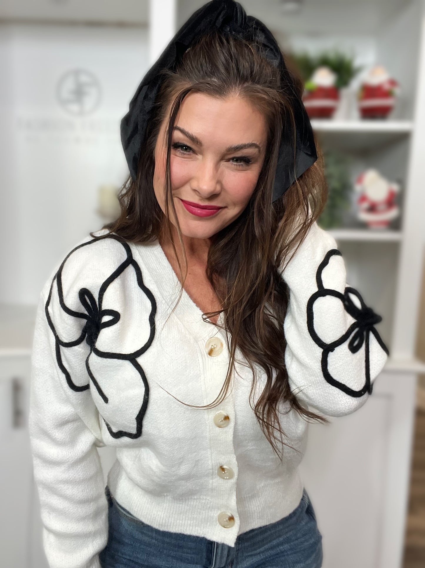 Black Floral Sweater Cardigan