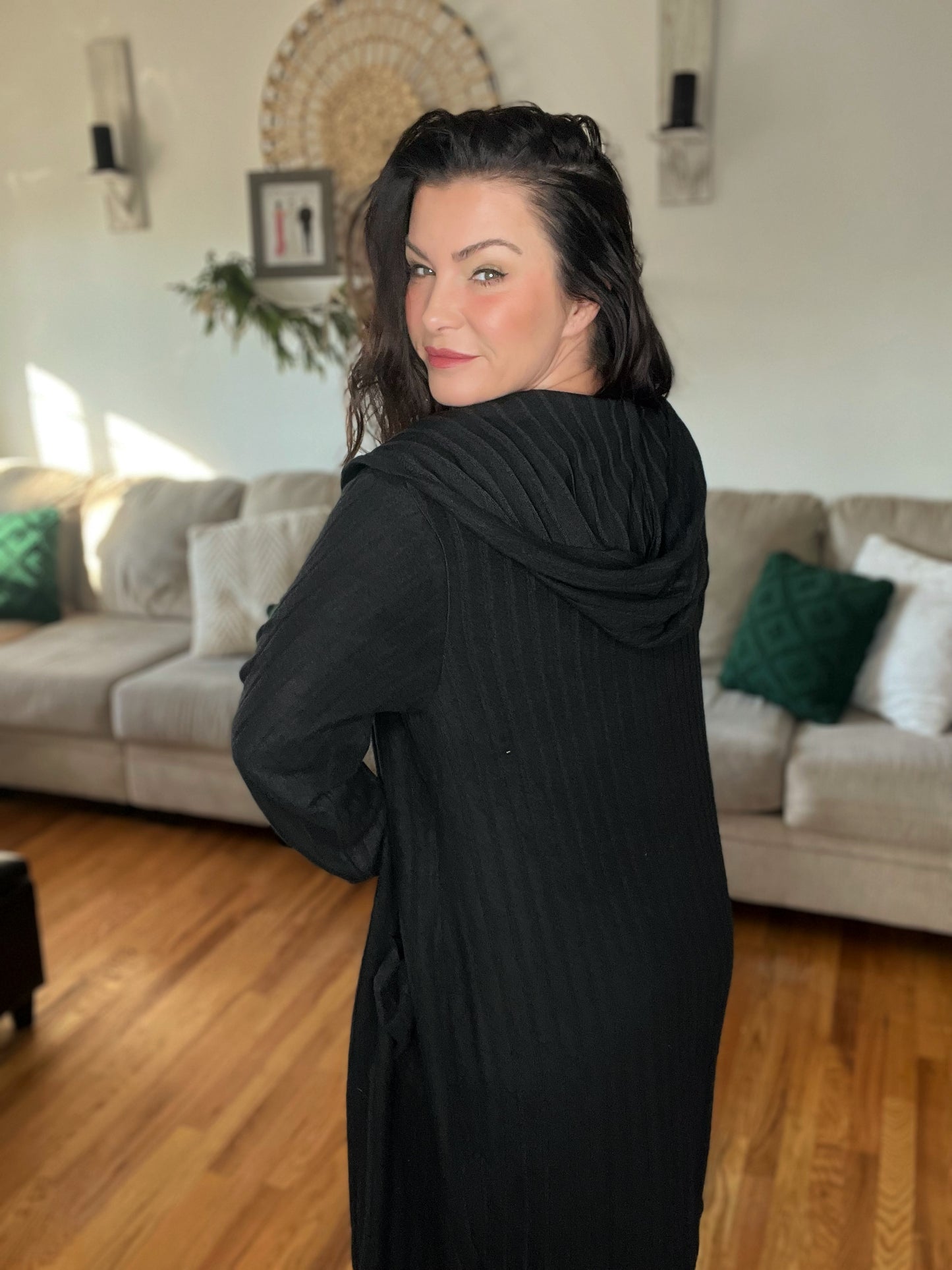 Hooded Cardigan- 5 Colors (Black, Brick, Blue, Green, Pink)