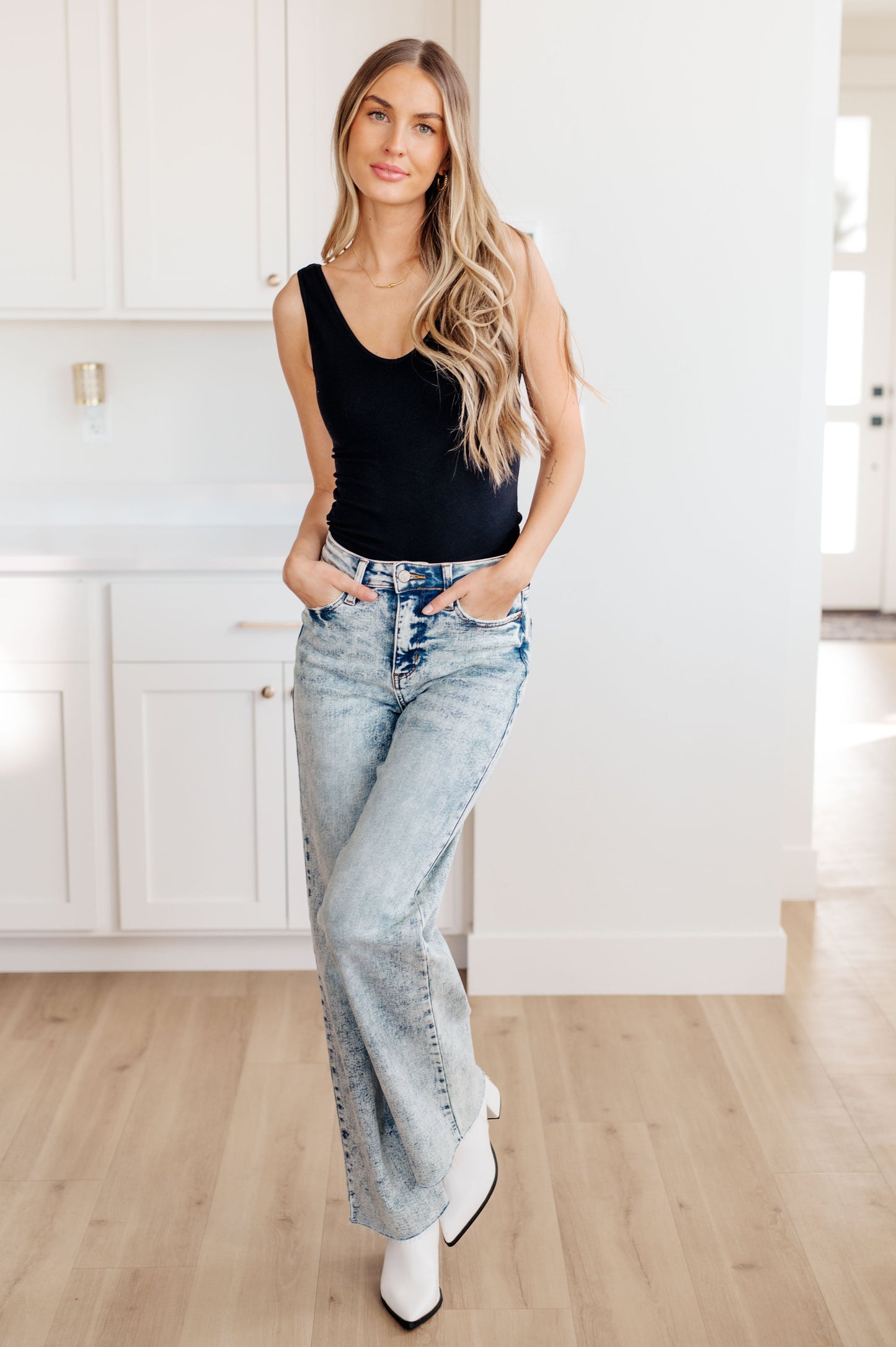 The Rachel- Mineral Wash Raw Hem Judy Blue Wide Leg Jeans