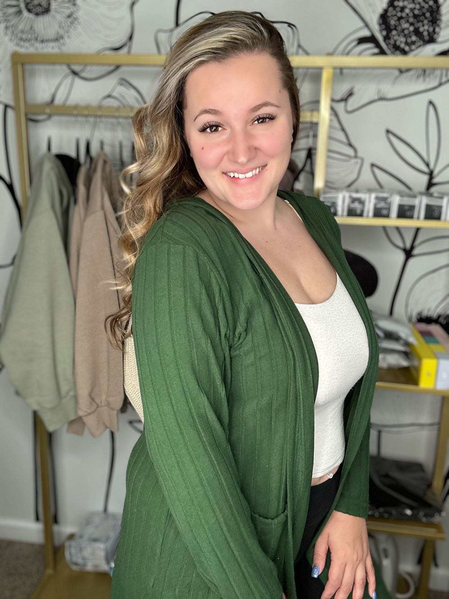 Hooded Cardigan- 5 Colors (Black, Brick, Blue, Green, Pink)