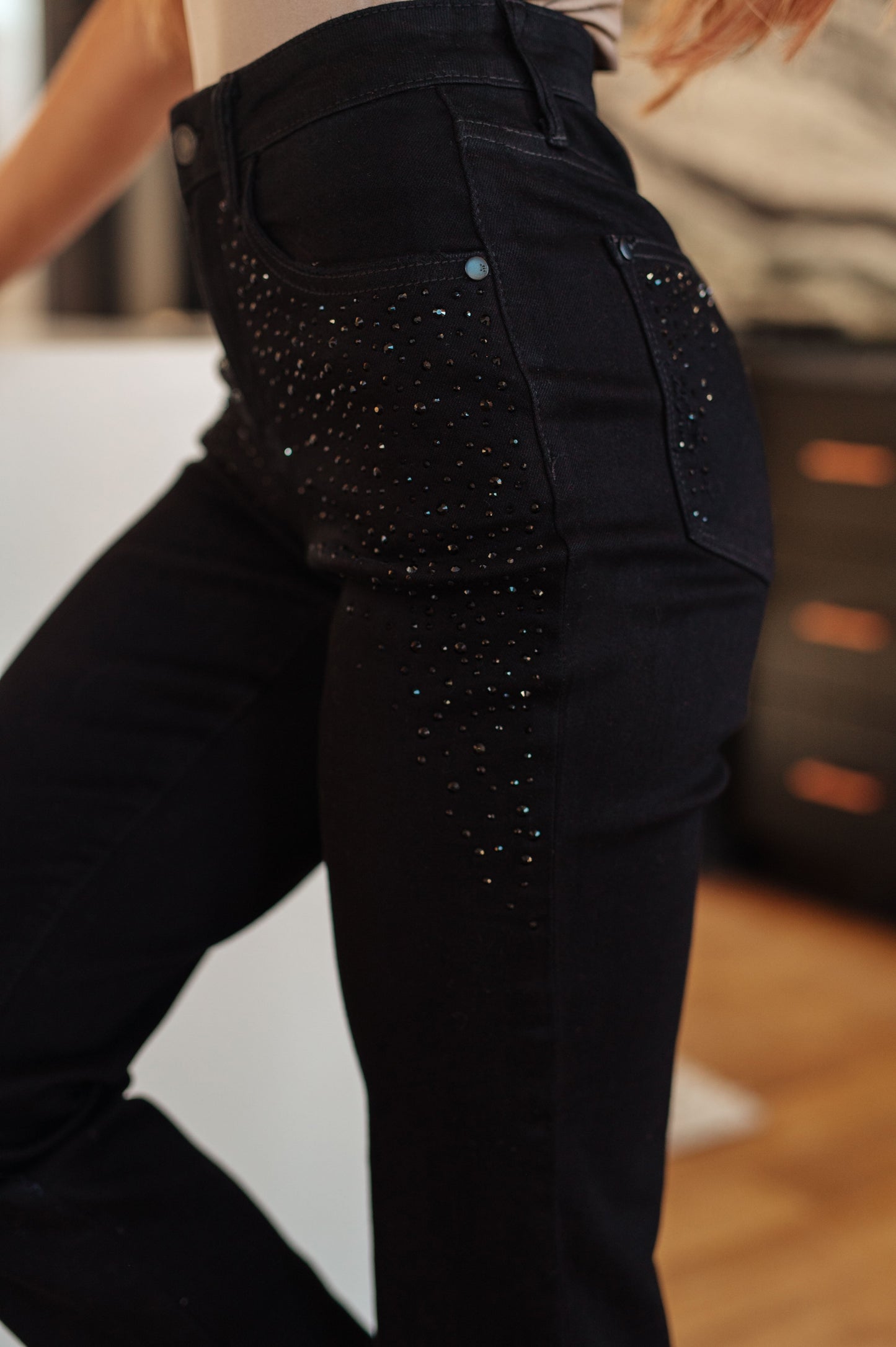 The Leigh Ann- Black Rhinestone Slim Fit Judy Blue Jeans