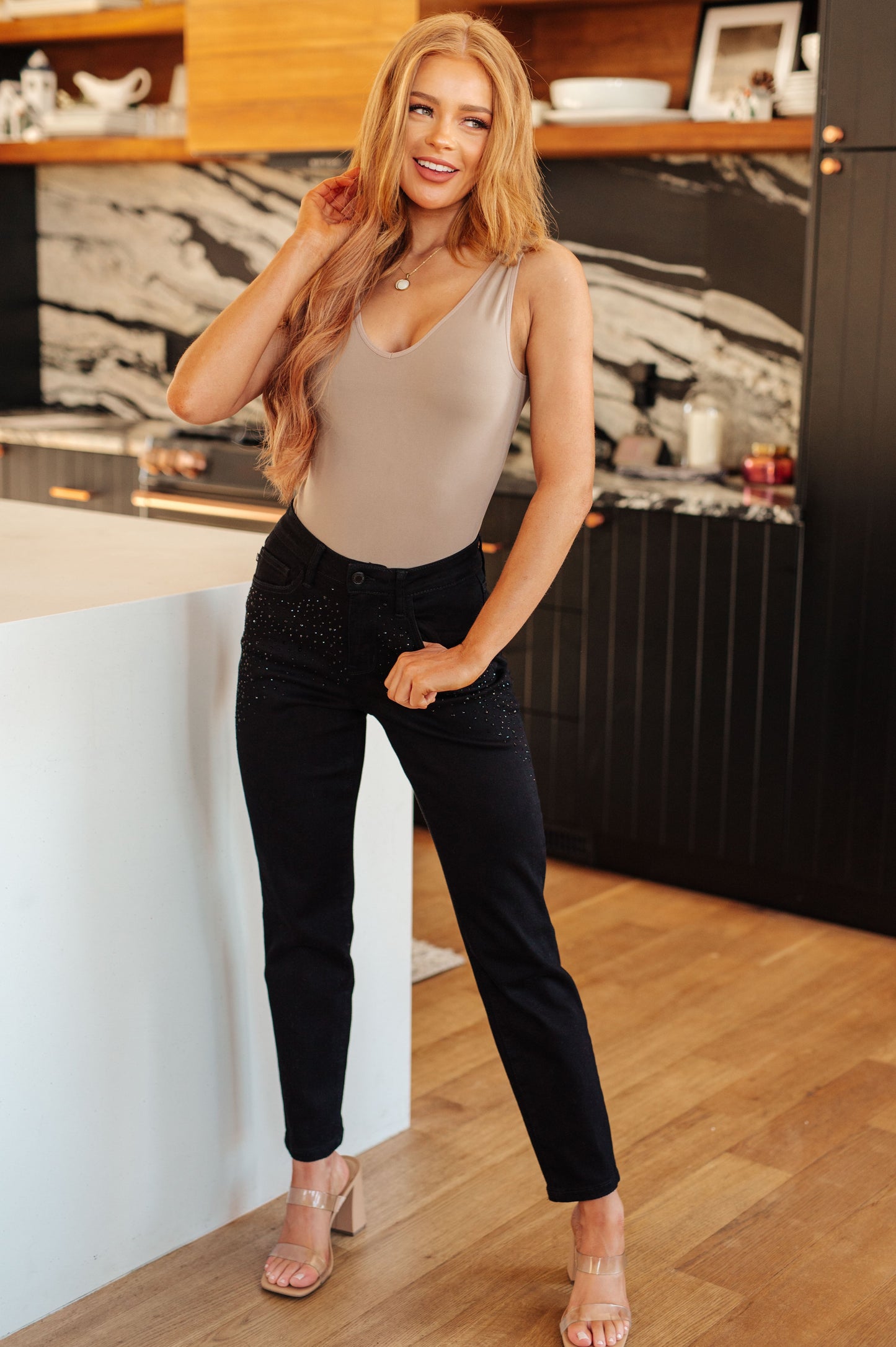 The Leigh Ann- Black Rhinestone Slim Fit Judy Blue Jeans