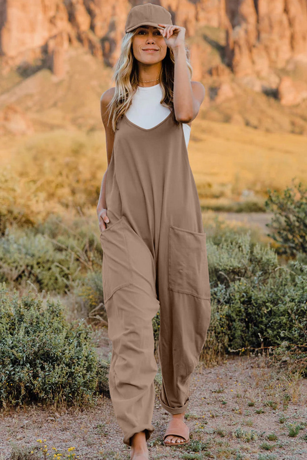 Cool Nights V-Neck Jumpsuit with Pockets- 6 Colors (Black, Army Green, Gray, Blue, Khaki, Navy)