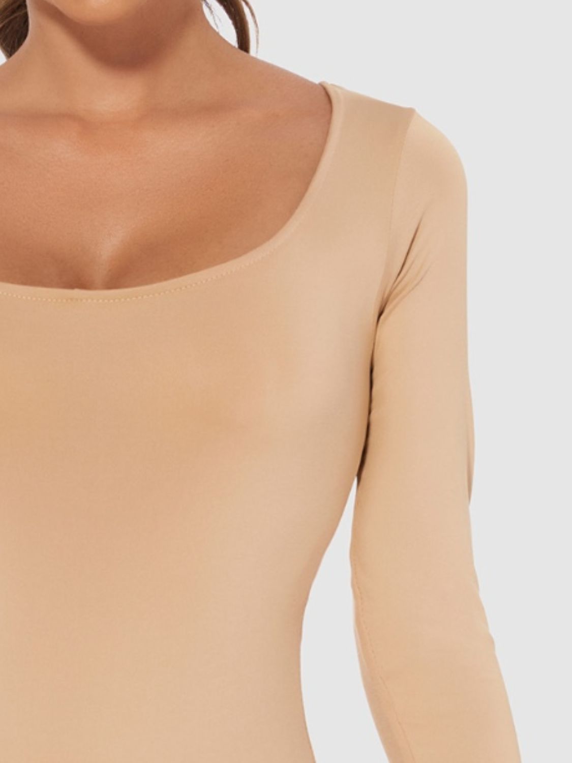 4 Colors - Scooped Long Sleeve Bodysuit- (White, Black, Brown, Tan)