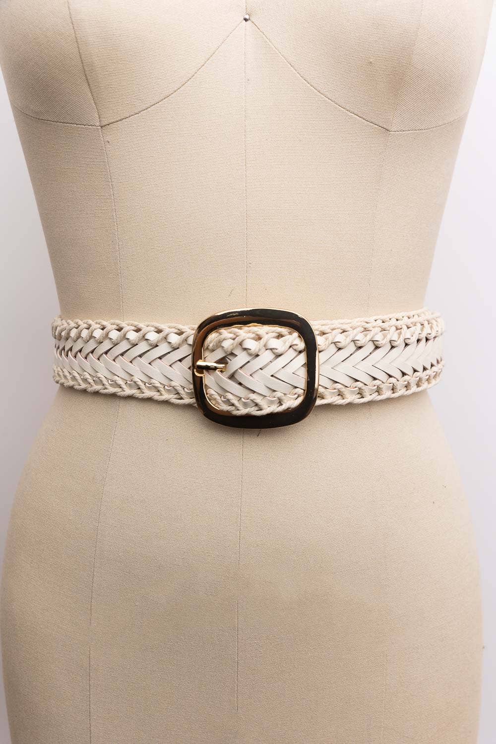 Crochet Trimmed Woven Leather Belt: Camel