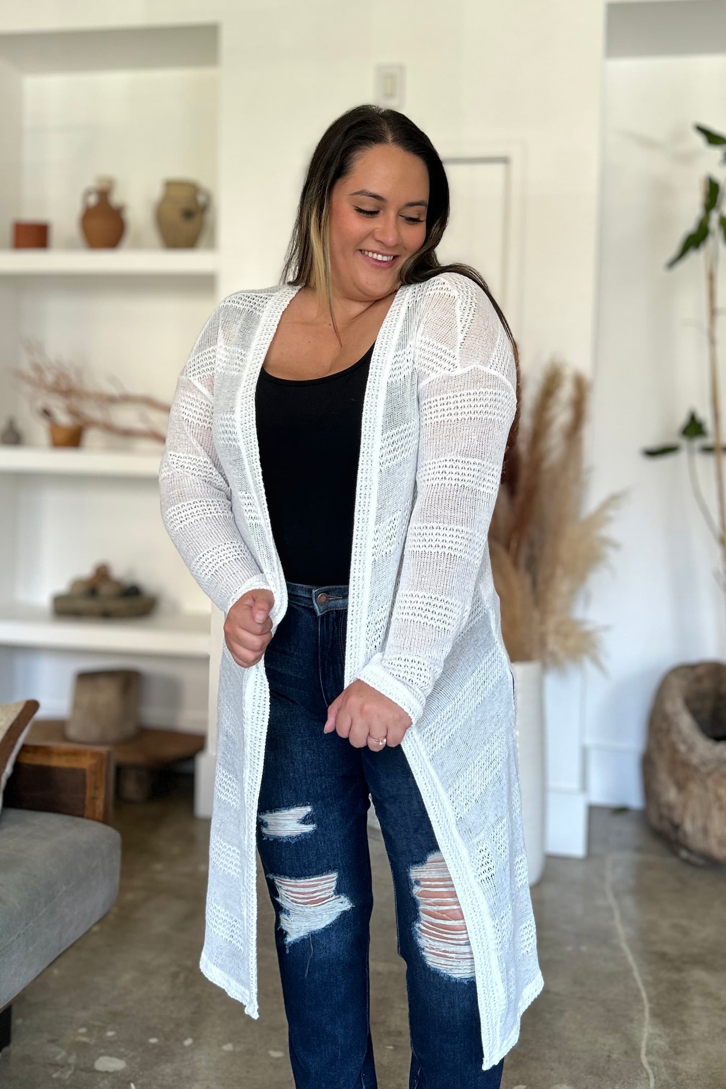 Open Front Longline Cardigan- 4 Colors (Multicolor, Blush, Black, White)