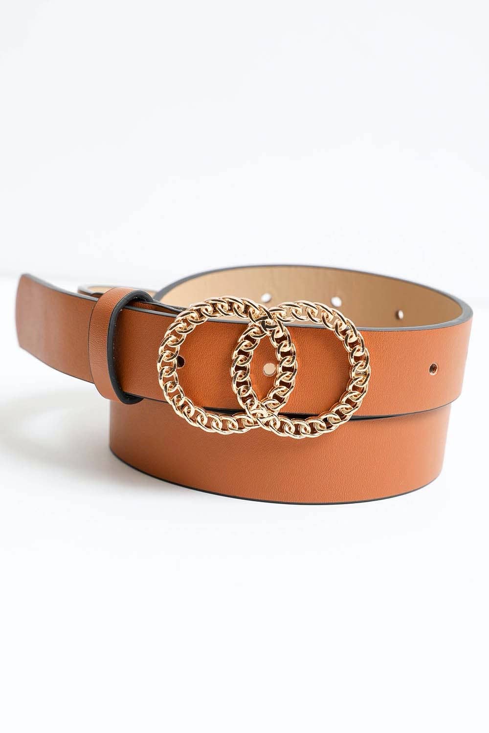 Double Chain Ring Buckle Belt - Perfect Golden Accessory: Khaki