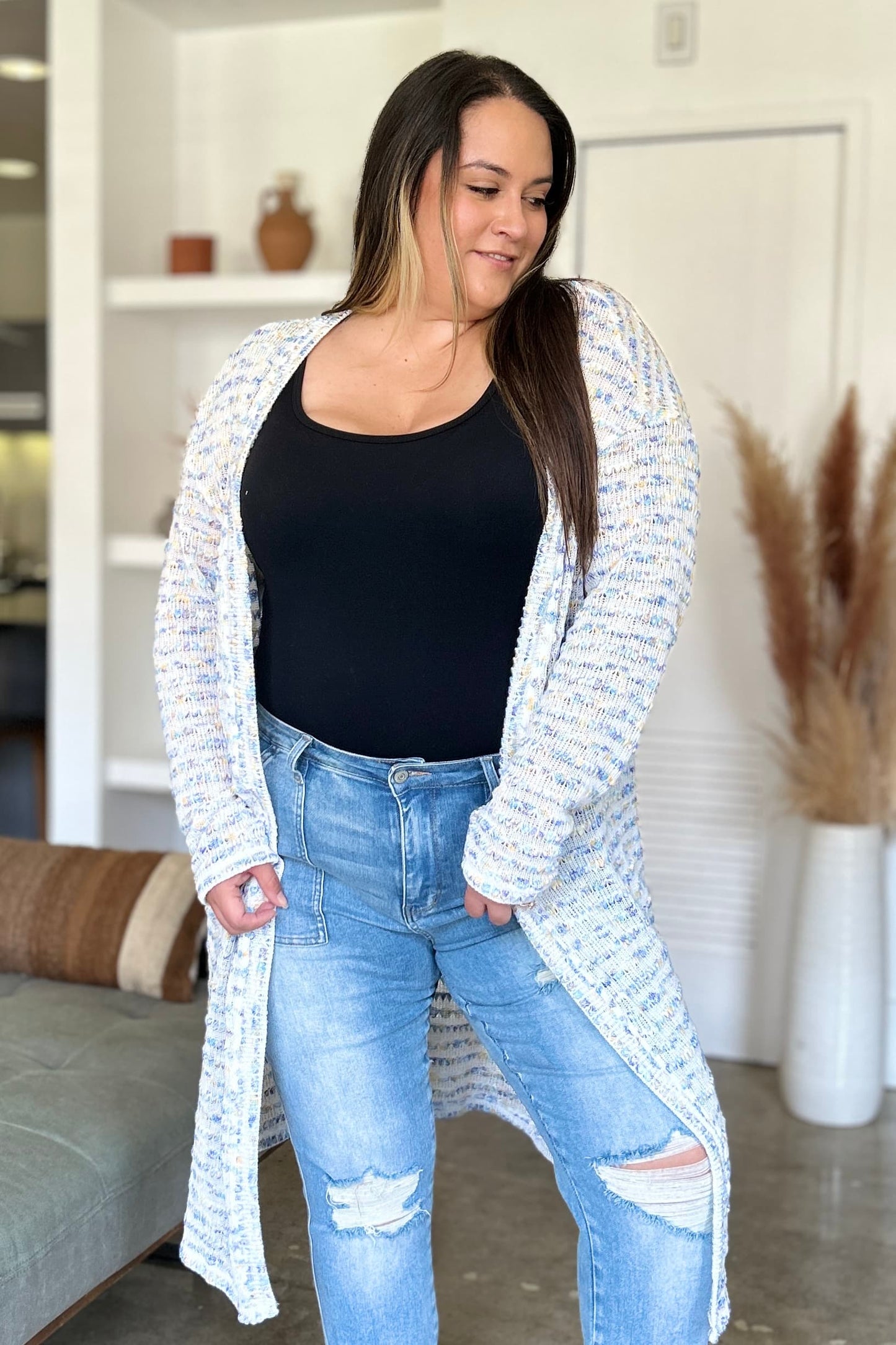 Open Front Longline Cardigan- 4 Colors (Multicolor, Blush, Black, White)