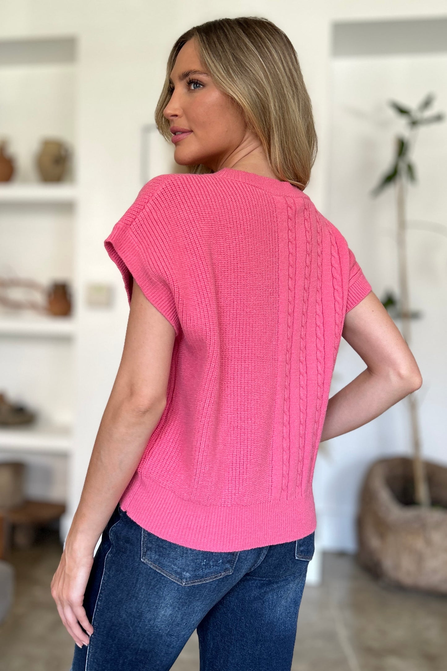 Cable-Knit Short Sleeve Sweater- 2 Colors