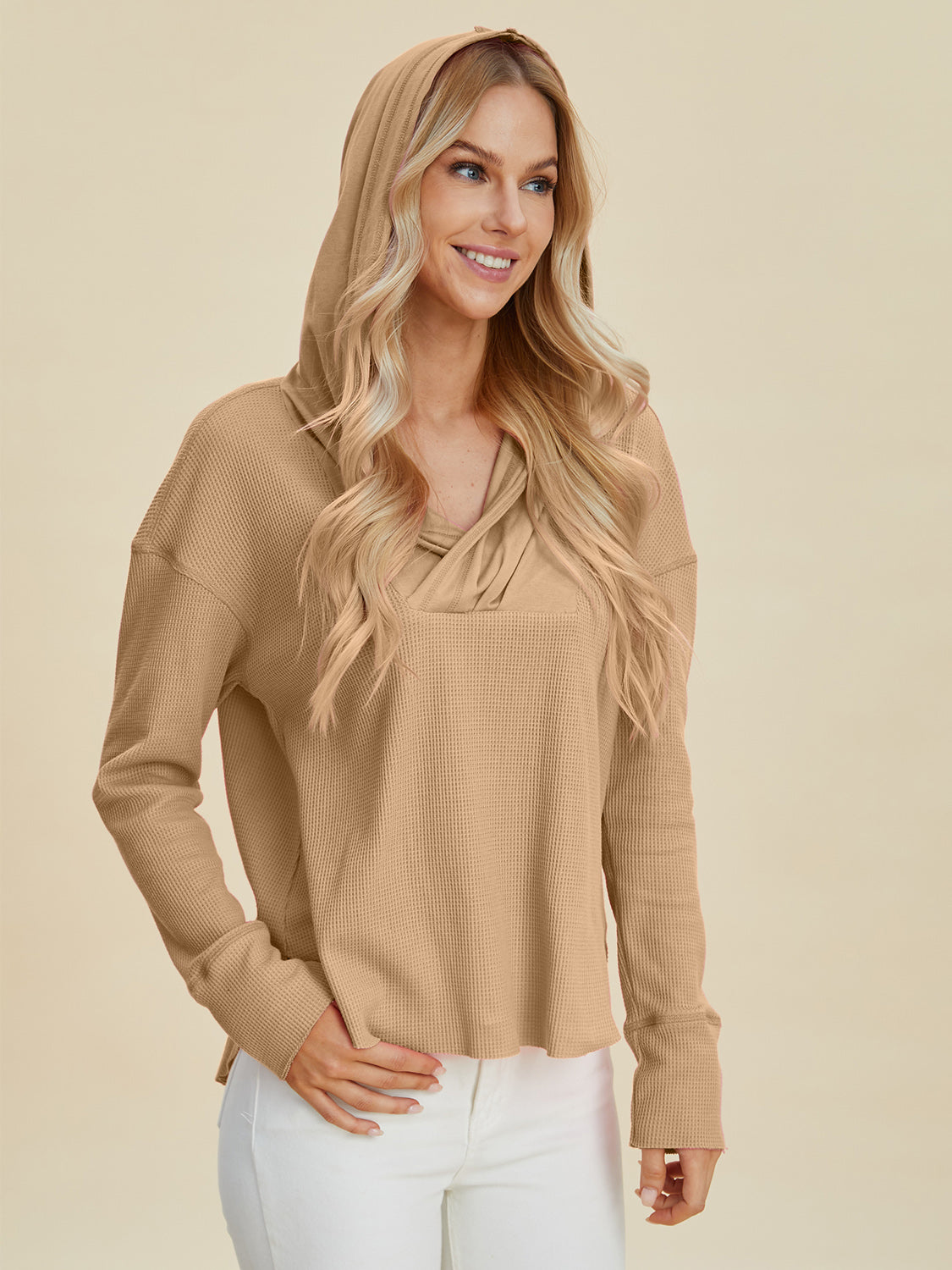 High-Low Dropped Shoulder Hoodie- 2 Colors (Camel, Pink)