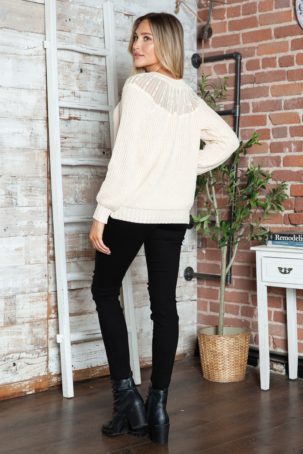 Round Neck Rib-Knit Sweater- 3 Colors (White, Black, Cream)