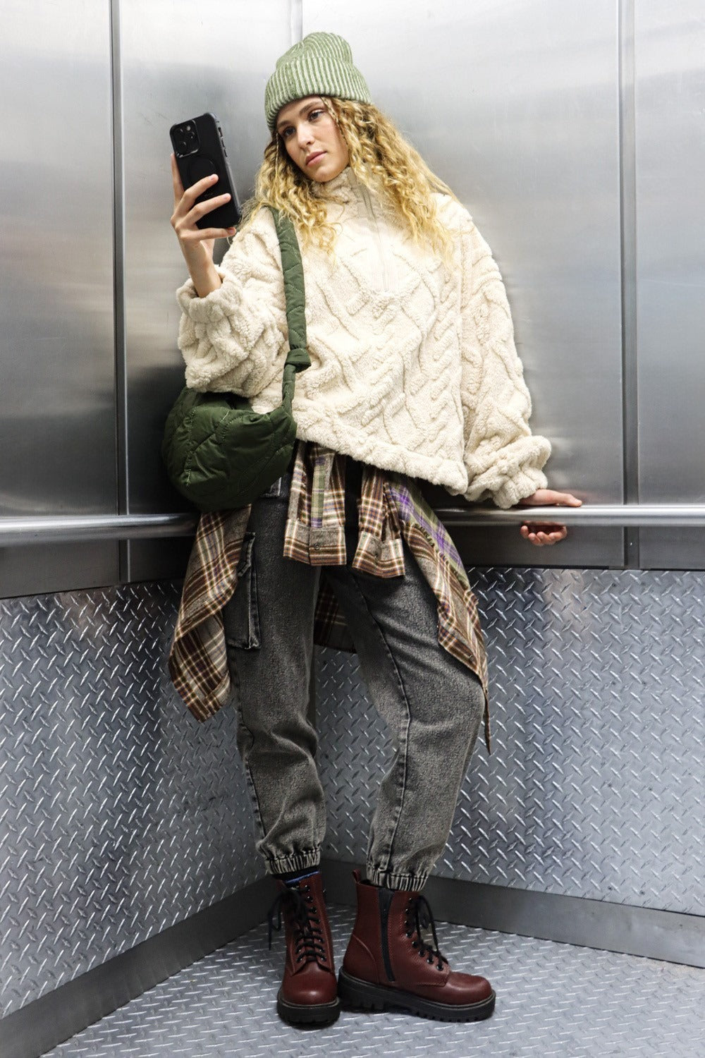 Fleece Half Zip- Ecru