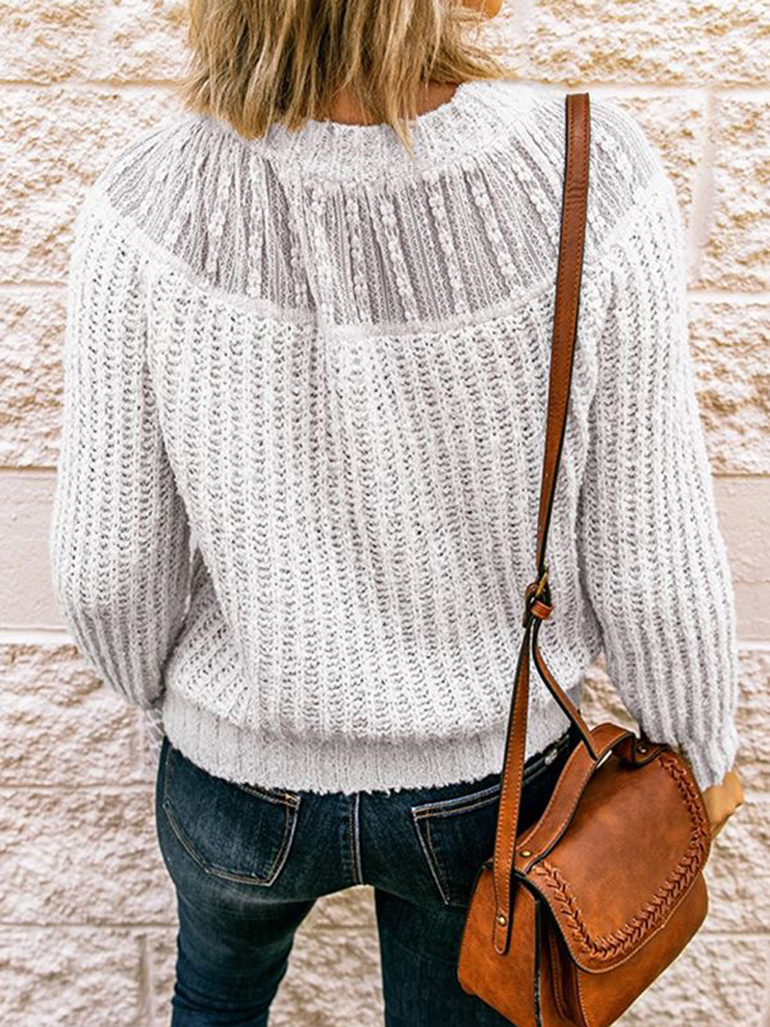 Round Neck Rib-Knit Sweater- 3 Colors (White, Black, Cream)