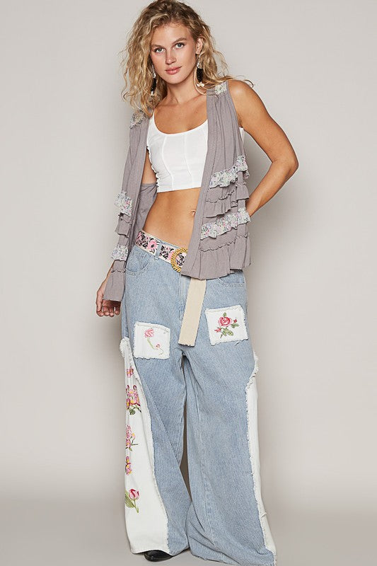 POL Ruffle Me Up Top- Stone Grey