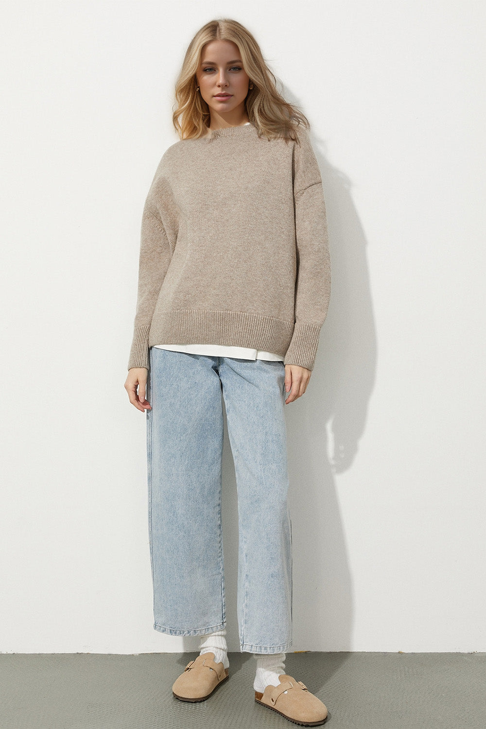 Dropped Shoulder Long Sleeve Sweater- 6 Colors (Lavender, Burgundy, Dust Storm, Light Grey, Green, Camel)