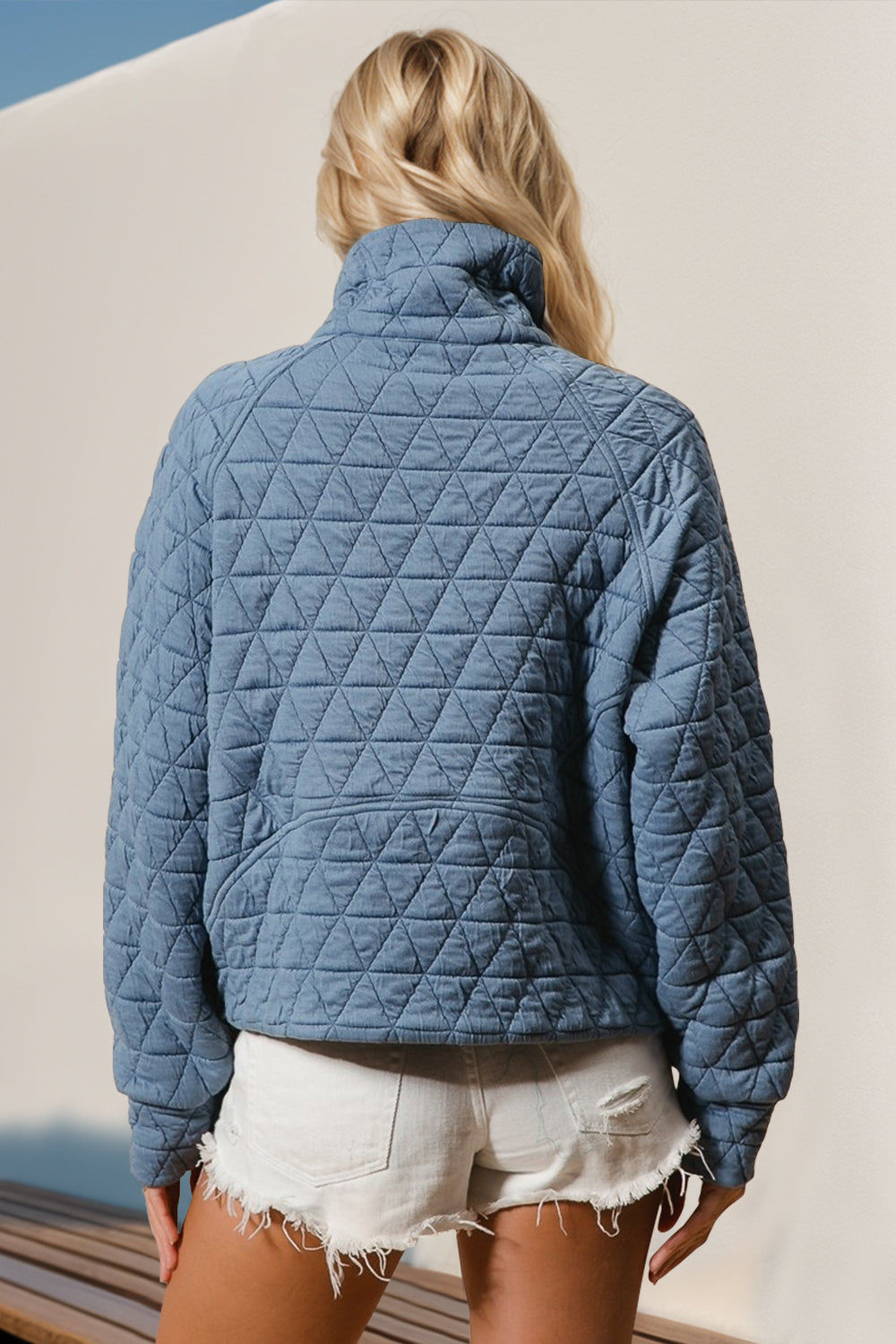 Half Zip Quilted Sweatshirt- 5 Colors (Caramel, Gray, Light Blue, Black, Cream)