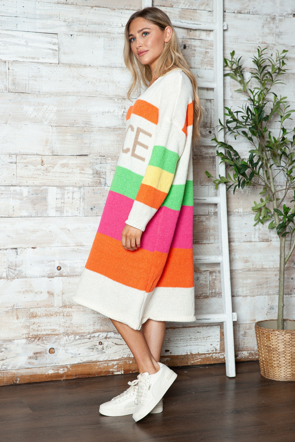 Color Block V-Neck Sweater Dress