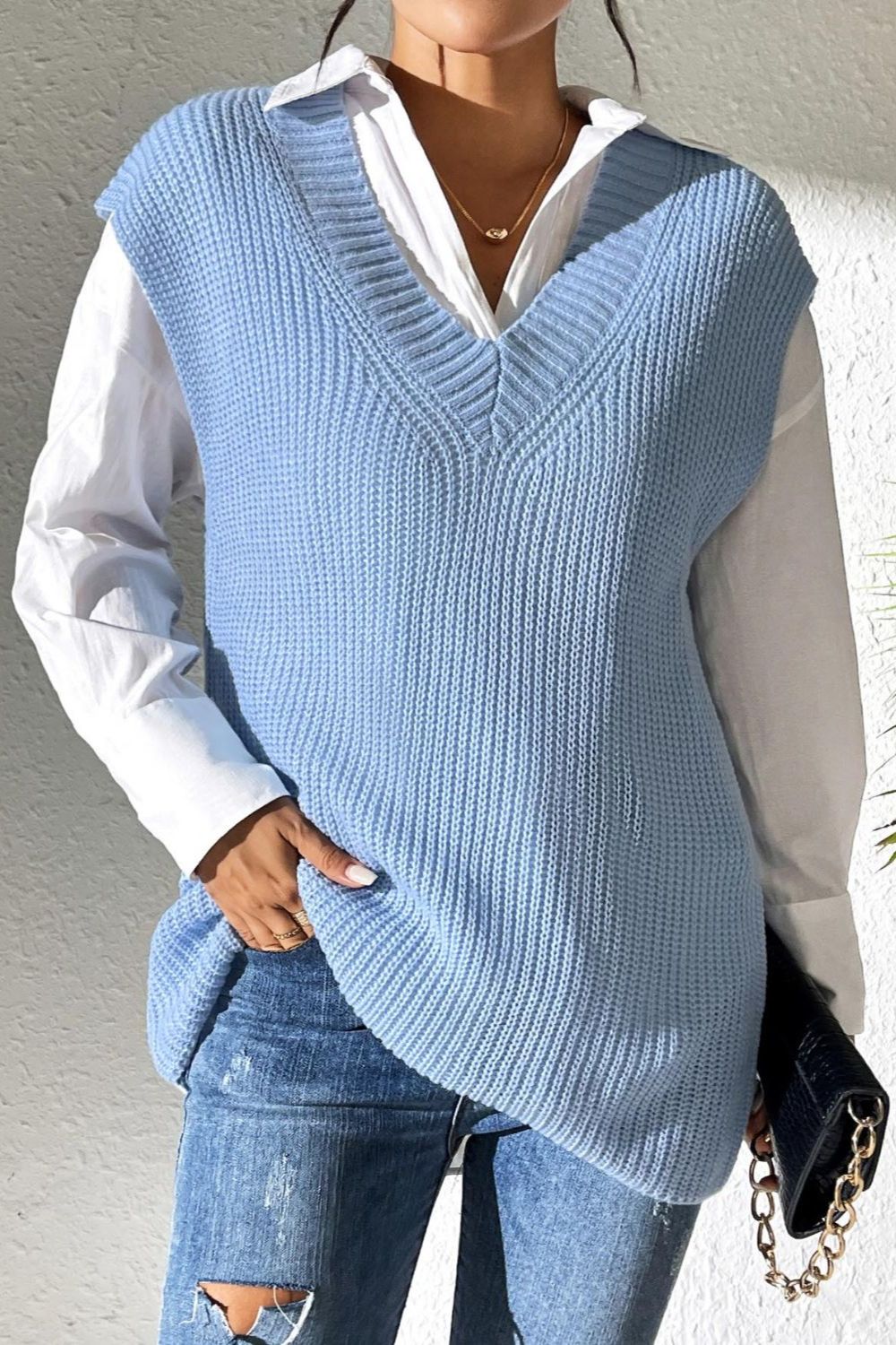 V-Neck Sweater Vest- 5 Colors (Light Blue, Chocolate, Black, Beige, Ivory)
