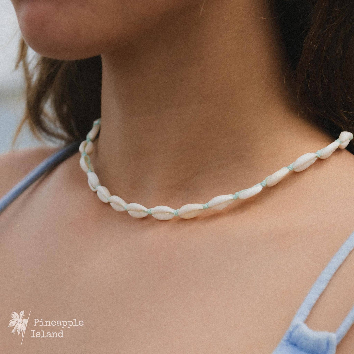 Cowrie Adjustable Choker Necklace- Turquoise String