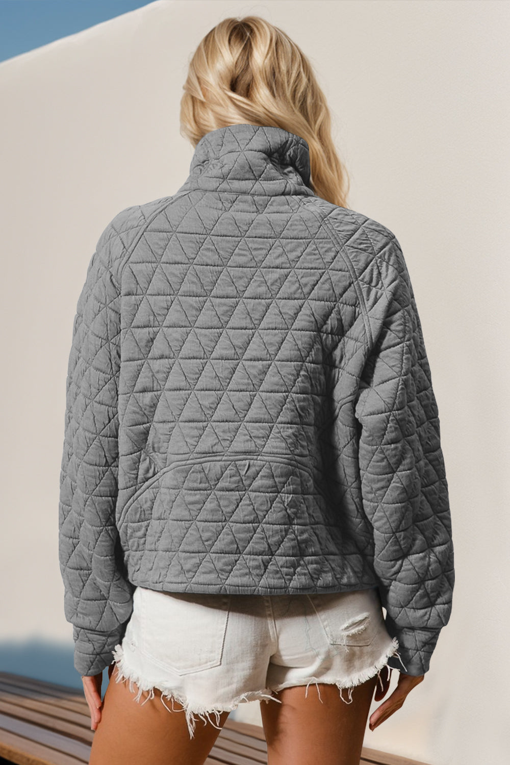 Half Zip Quilted Sweatshirt- 5 Colors (Caramel, Gray, Light Blue, Black, Cream)