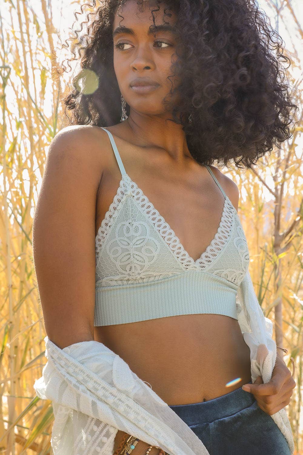 Lace Longline Seamless Bralette - Rust