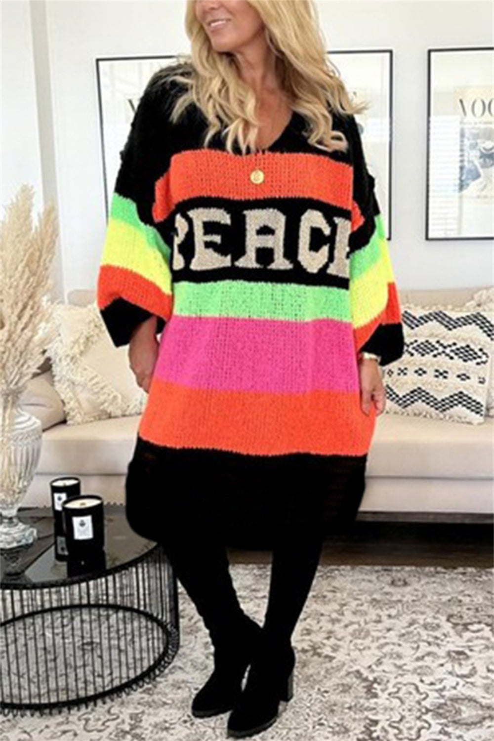 Color Block V-Neck Sweater Dress