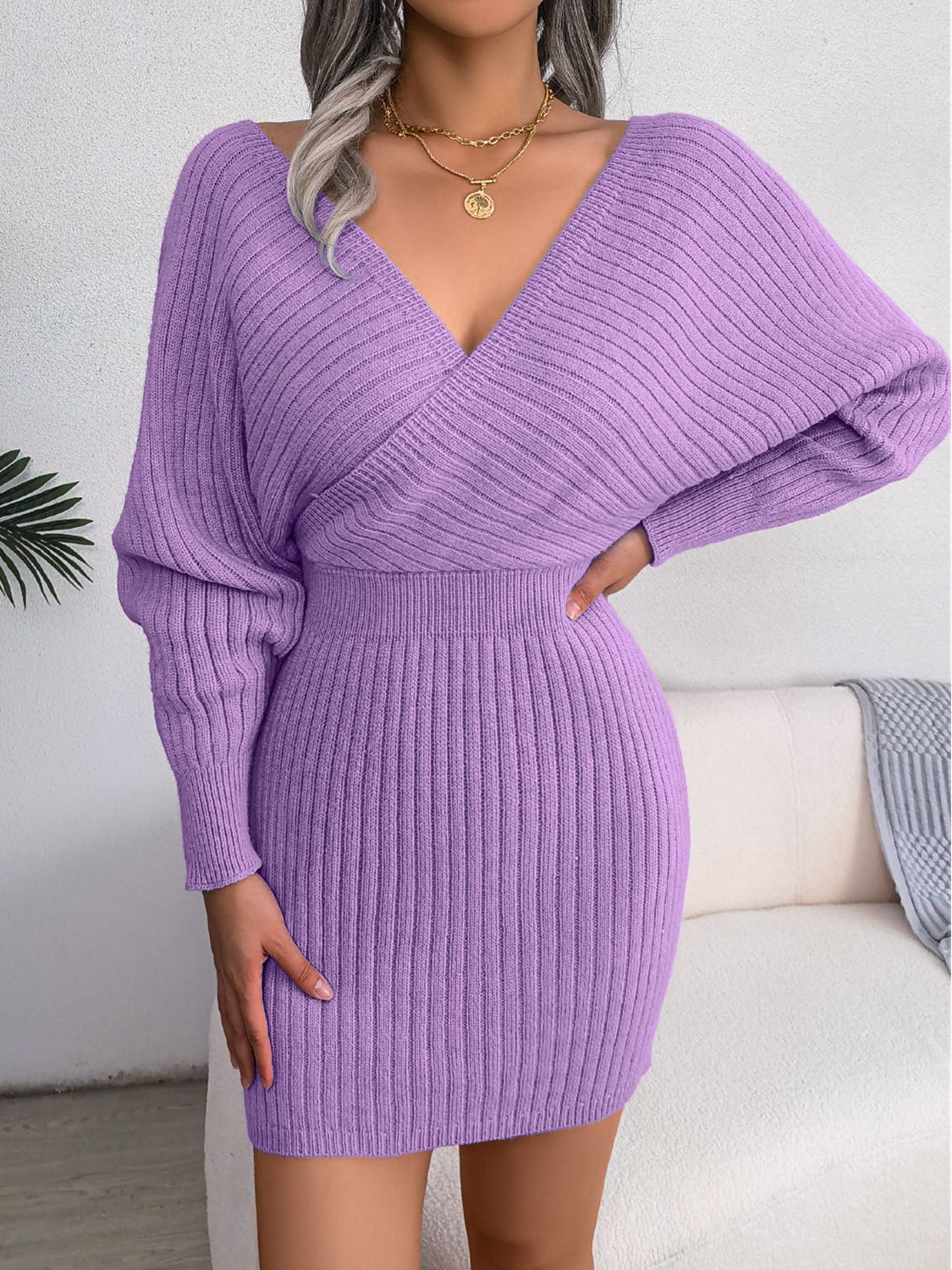 High Spirits Sweater Dress- 4 Colors ( Purple, Lt Blue, Green, Black)