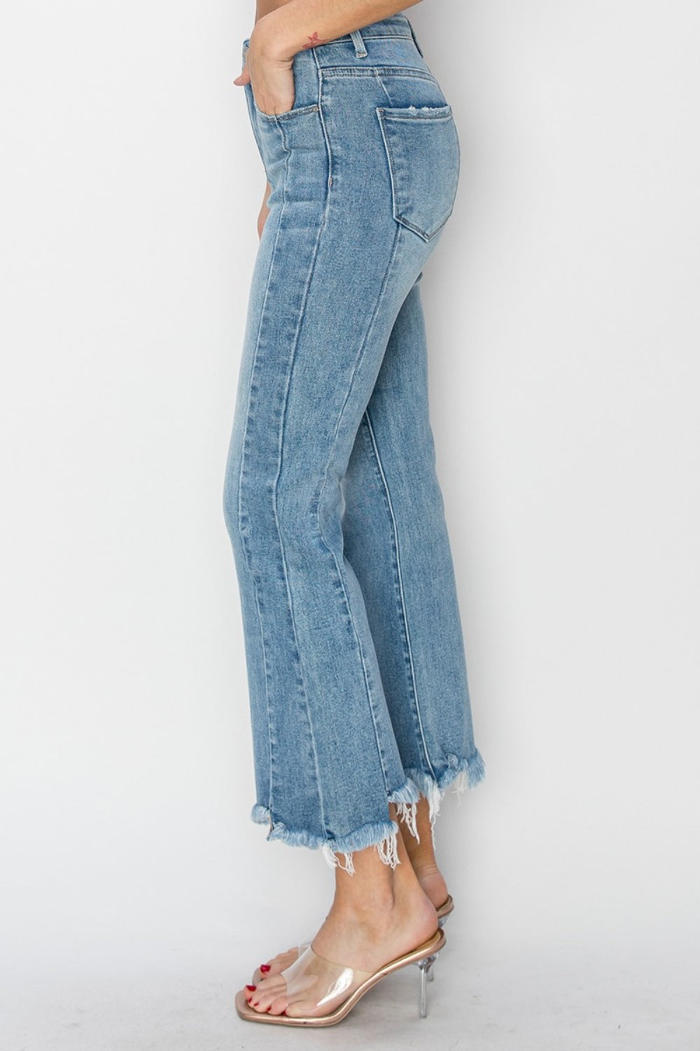 RISEN High Rise Frayed Hem Cropped Jeans