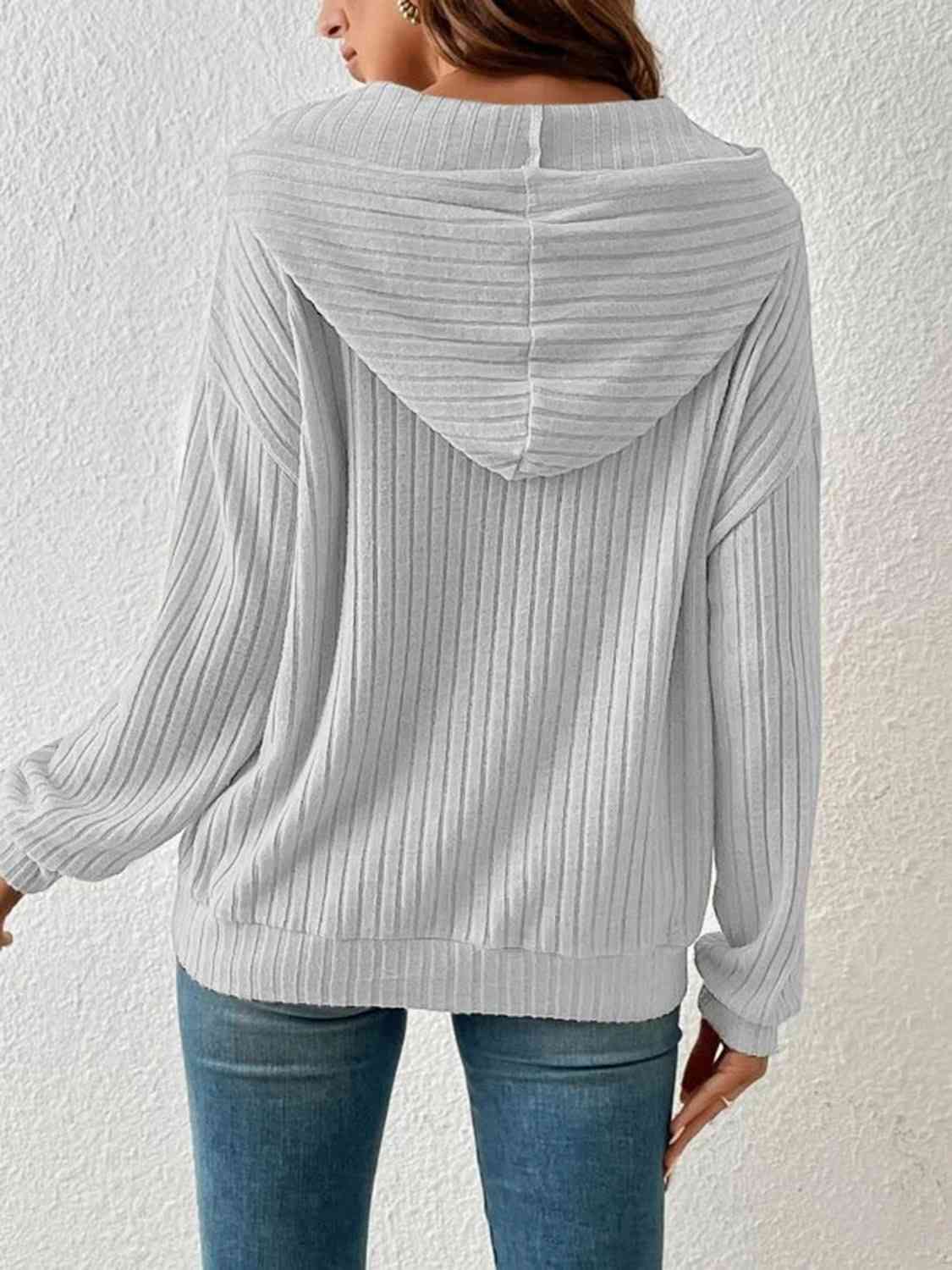 Ribbed Drawstring Hoodie- 4 Colors (Tan, Gum Leaf, Light Gray, Black)