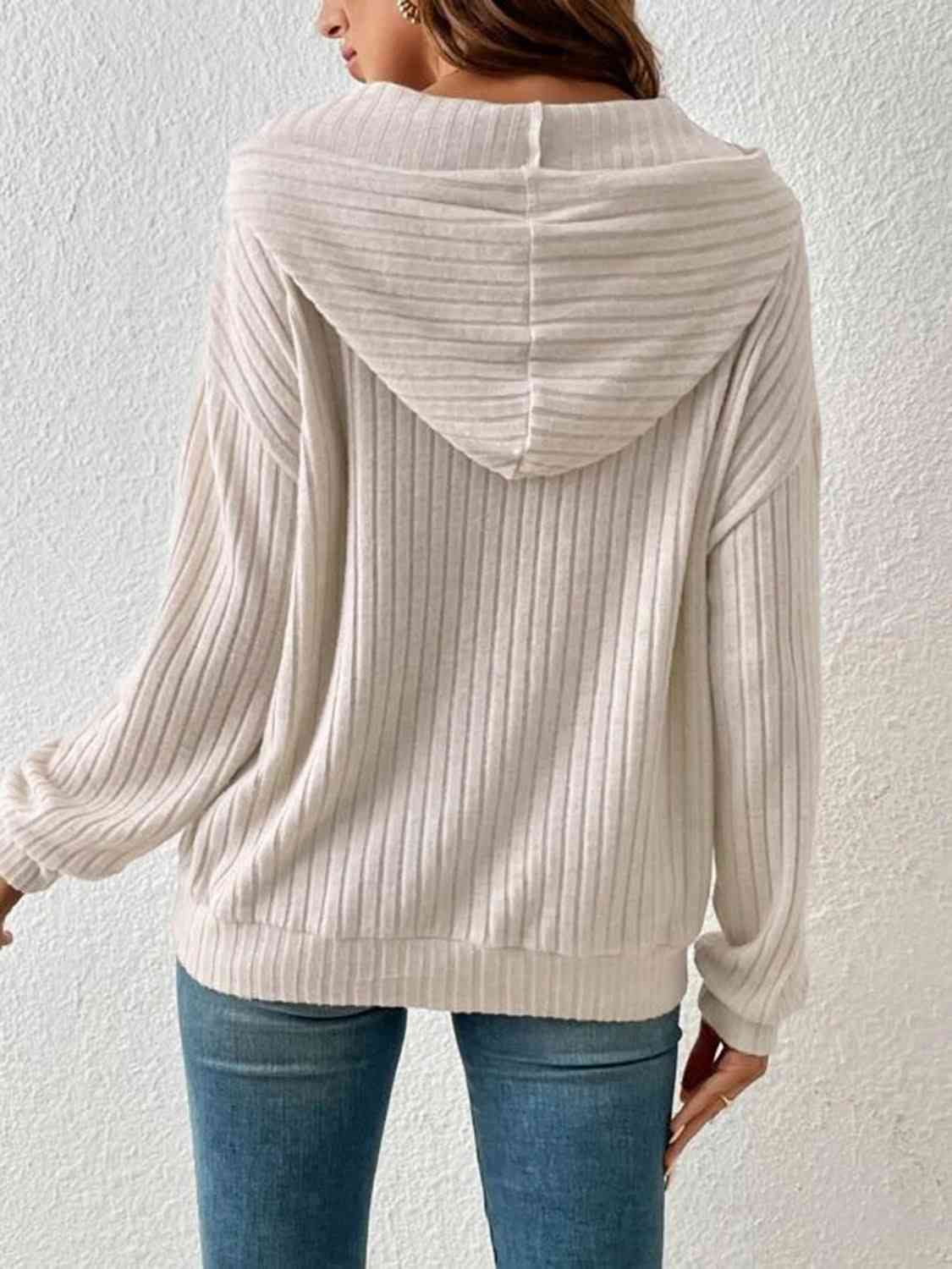 Ribbed Drawstring Hoodie- 4 Colors (Tan, Gum Leaf, Light Gray, Black)