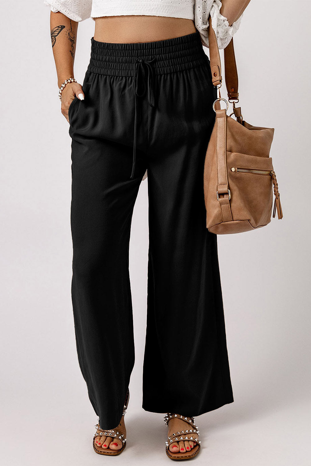 Sassy Smocked Wide Leg Pants- 3 Colors (Black, Tan, Teal)