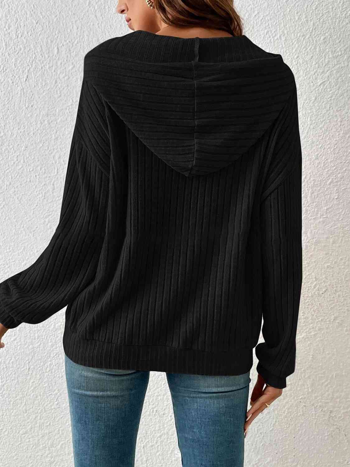 Ribbed Drawstring Hoodie- 4 Colors (Tan, Gum Leaf, Light Gray, Black)