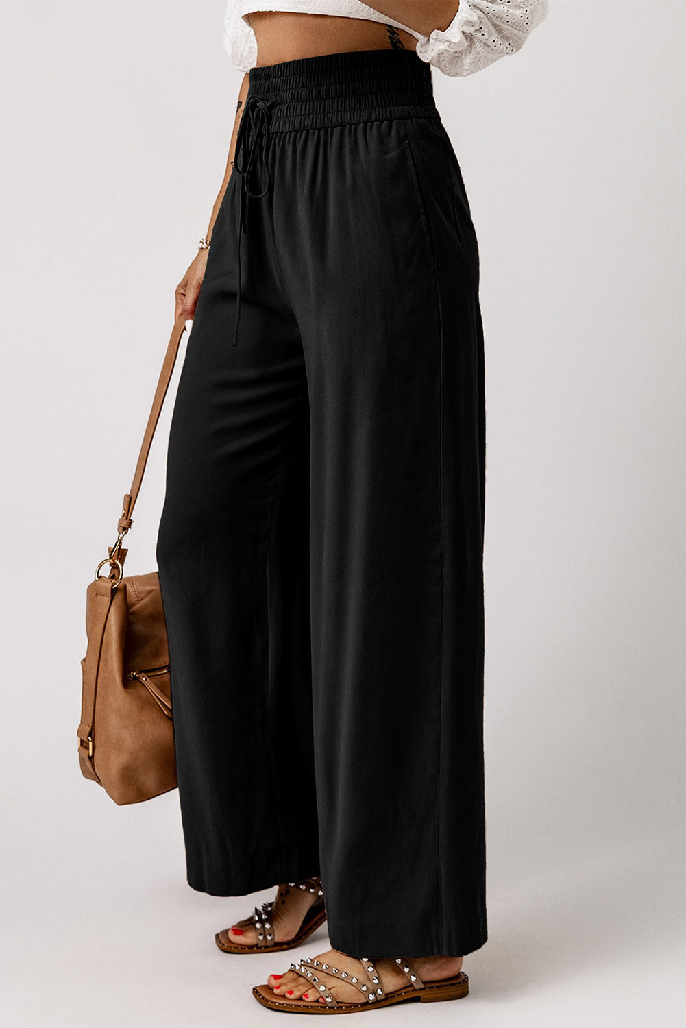Sassy Smocked Wide Leg Pants- 3 Colors (Black, Tan, Teal)