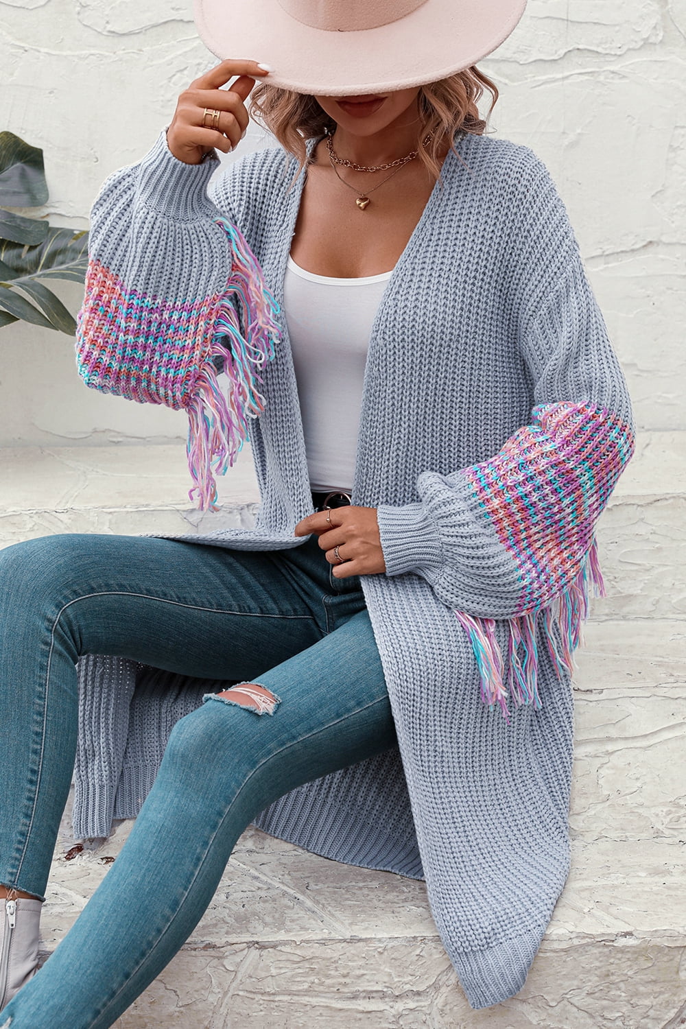 Happy Valley Fringe Cardigan- 3 Colors (Cloudy Blue, Dust Storm, Black)